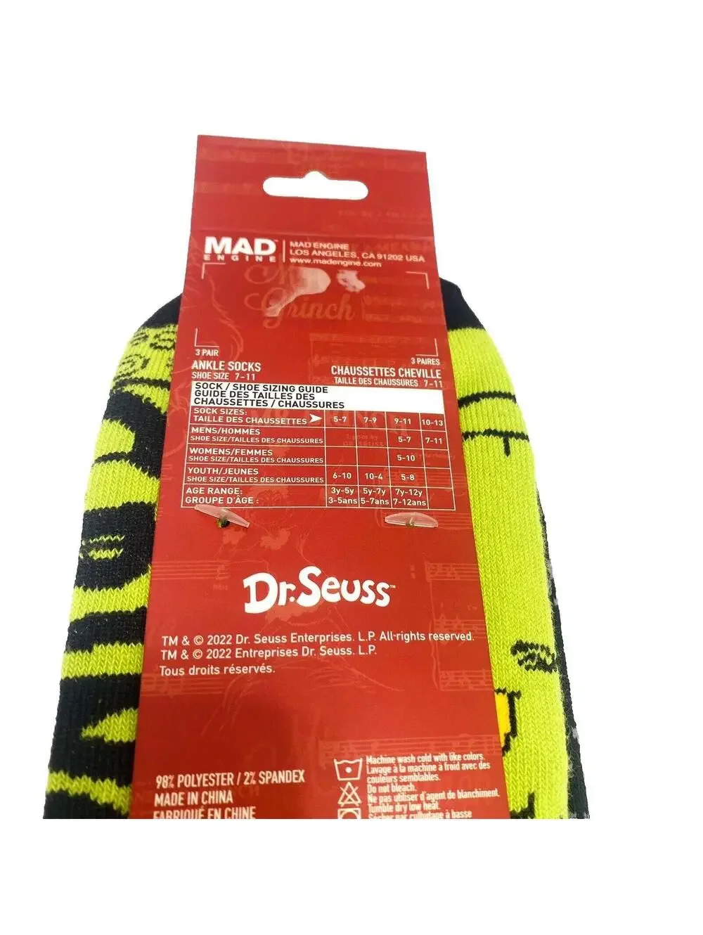 Dr. Seuss The Grinch Christmas Socks 3-Pack Unisex Festive Ankle Holiday Gift Ne